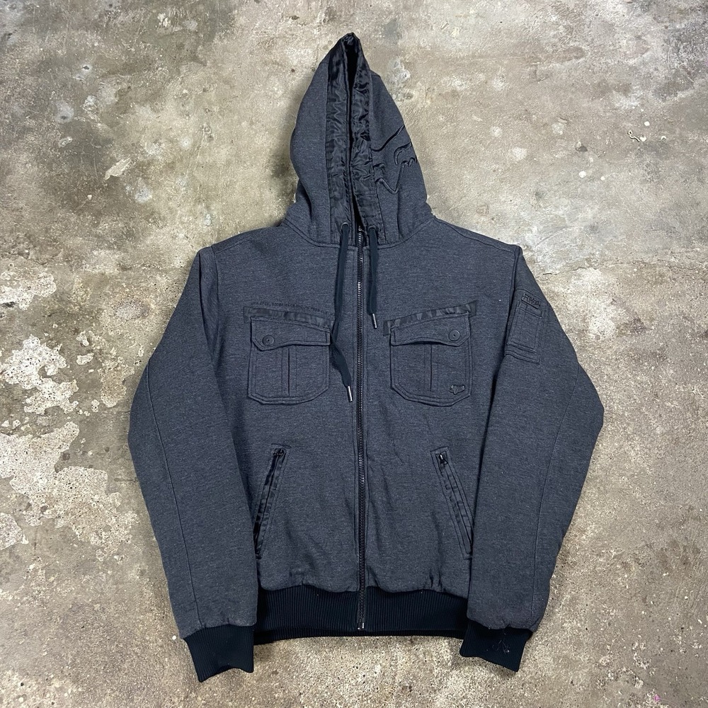Vintage Fox Racing Sasquatch Jacket Size Large Gray Sherpa Lined Full Zip Hoodie